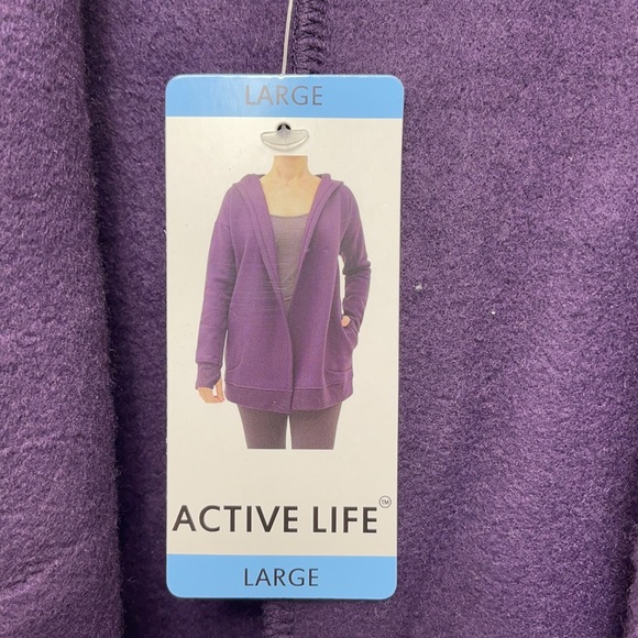 New Active Life open front hooded sweatshirt purple pockets - Picture 2 of 5